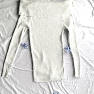 Light gray off-the-shoulder sweater